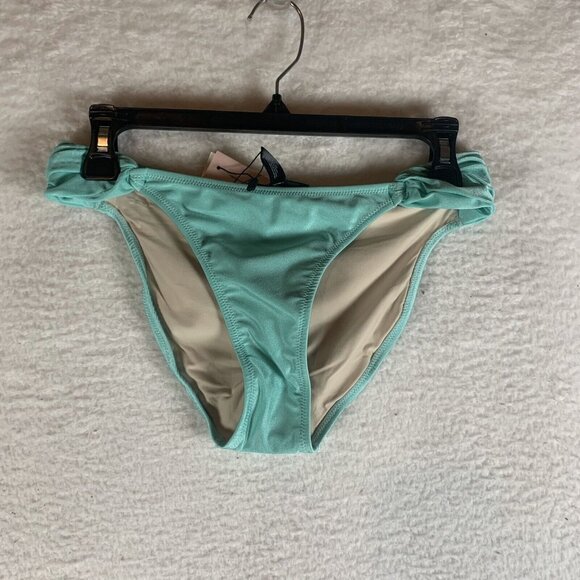 Aqua Swim Ruched Bikini Bottom Womens Small Aqua Polyester Stretch Regular S9806 - Picture 1 of 5